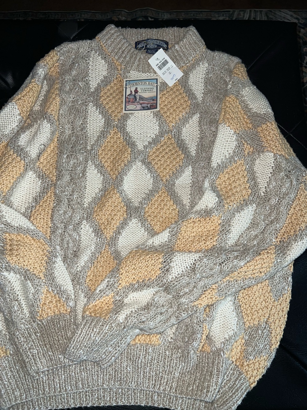 vintage Thornton Bay Clothing Company sweater featuring a textured, gray, beige